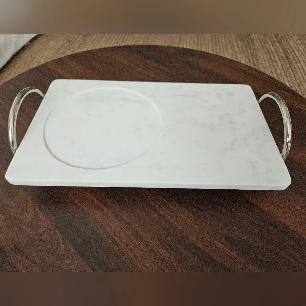 West Elm Nickel and Marble Tray with Cloche